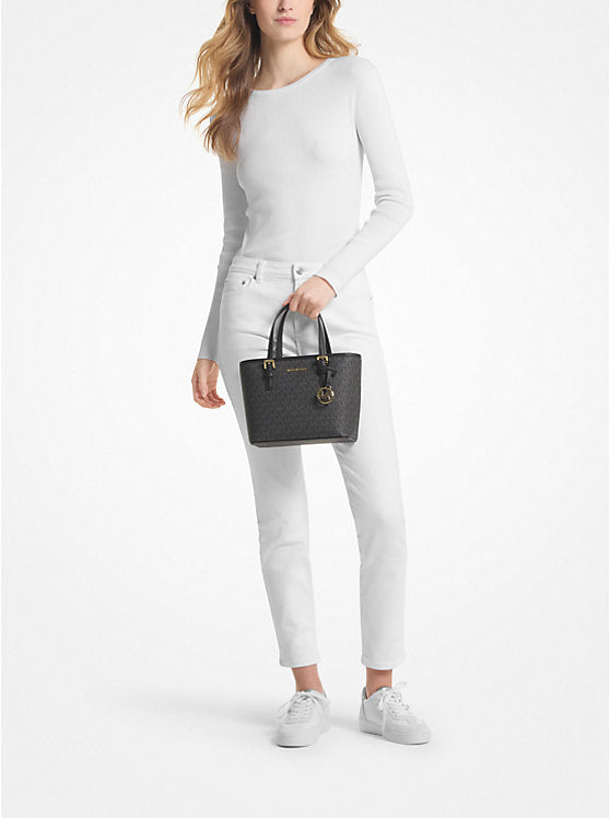 jet set travel extra-small logo top-zip tote bag black Michael Kors Jet Set Travel Extra-Small Logo Top-Zip Tote Bag – Luxury Brands