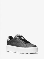 Michael Kors Romey Metallic Two-Tone Signature Logo Black Platform Sneaker